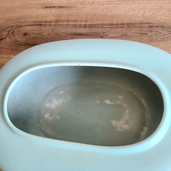 Ikebana aqua color oval flat ceramic planter. - Picture 3 of 5